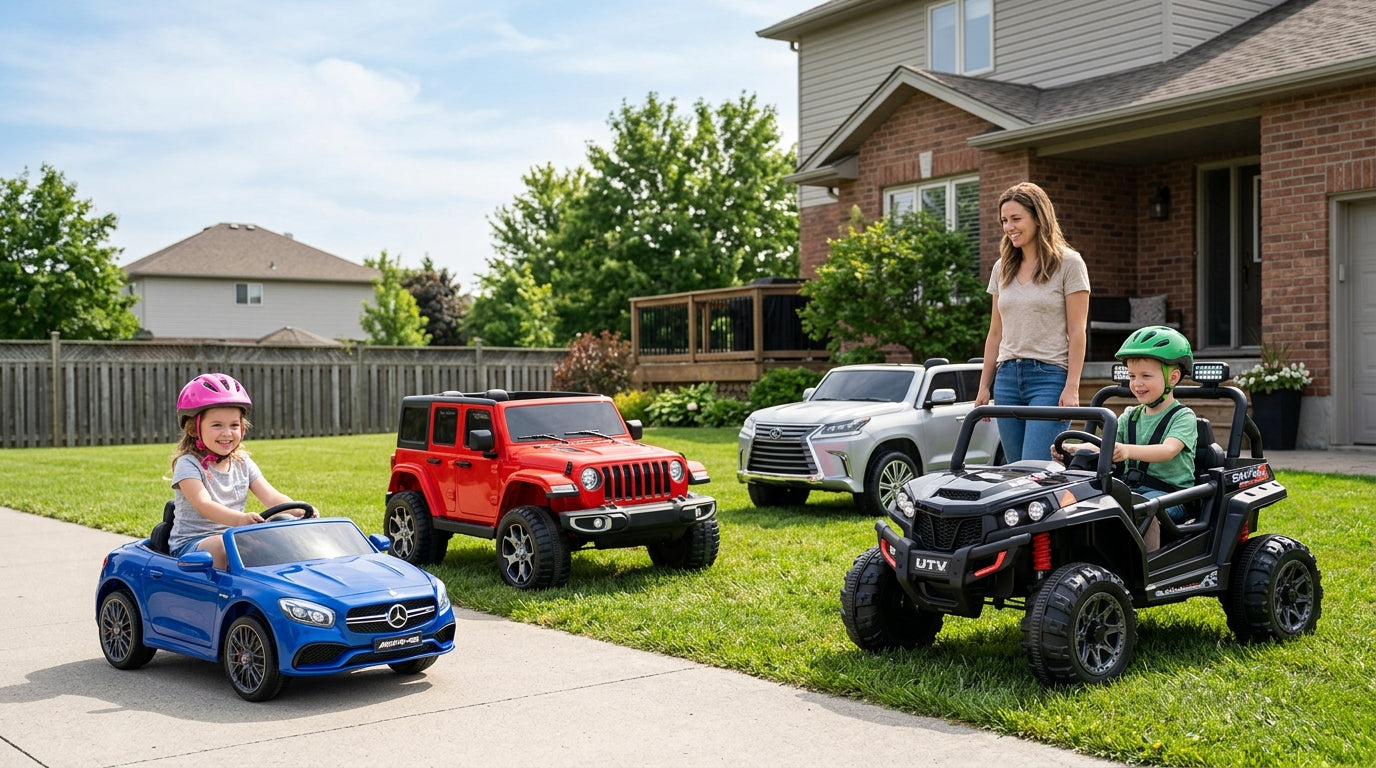 Best kids ride-on cars buying guide showing 12V, 24V, 4x4 and two-seater ride-on vehicles