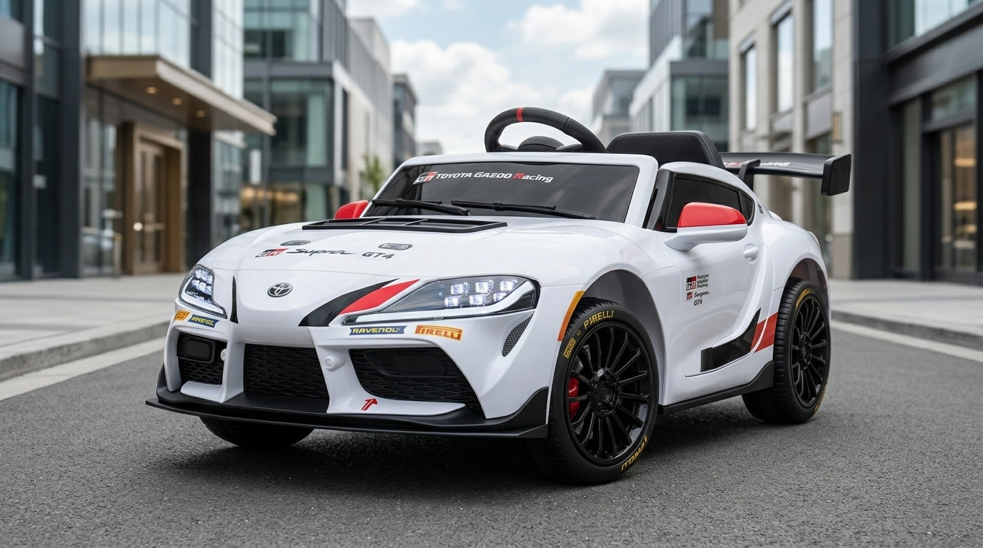 Toyota Supra kids ride-on car from SonicTeck Canada, featuring sporty styling for young car enthusiasts.