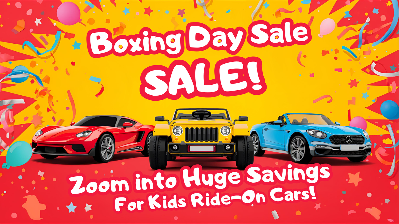 SonicTeck Boxing Day Sale banner featuring kids electric ride on cars with discounts from December 6 to January 1