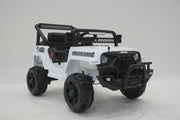 Side profile of white kids electric Jeep Wrangler ride-on