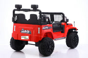 Wheel detail of a 24V ride-on Jeep with suspension for smoother performance