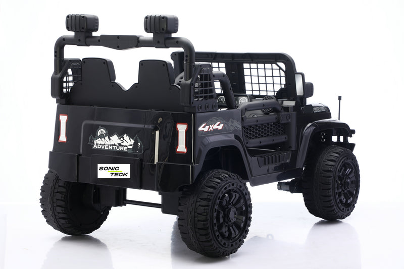 Close-up of LED headlights on a kids ride-on Jeep