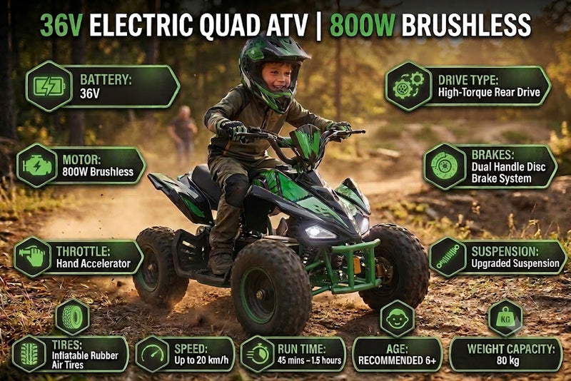 36V Kids Electric Quad ATV 800W Brushless | Off-Road Ride On ATV for Kids | SonicTeck Canada