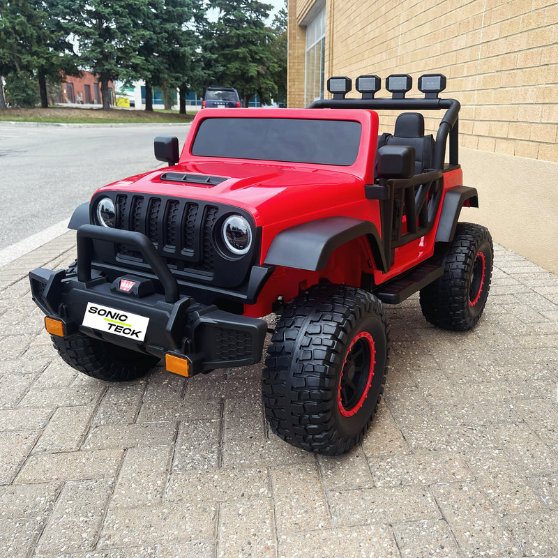 Monster Jeep 24V Ride-On Car – 2-Seater, 4X4 with 800W Motors, Lifted Suspension, Rubber Wheels, Bluetooth, LED Lights, and Parental Remote for Kids