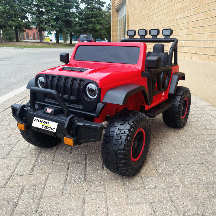 Monster Jeep 24V Ride-On Car – 2-Seater, 4X4 with 800W Motors, Lifted Suspension, Rubber Wheels, Bluetooth, LED Lights, and Parental Remote for Kids