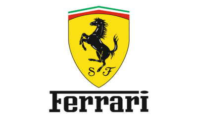 Ferrari logo displayed on a kids ride-on car, highlighting the luxury-inspired branded styling of SonicTeck's ride-on vehicle.