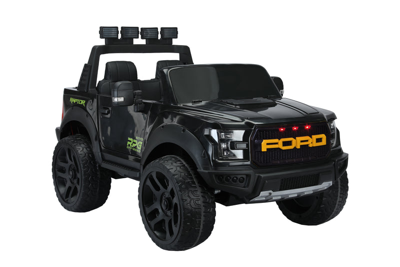 Ford F150 Raptor 12V Two-Seater Kids Ride-On Truck 4x4 with Rubber Wheels, Leather Seats, Hydraulics, Remote Control and LED Lights