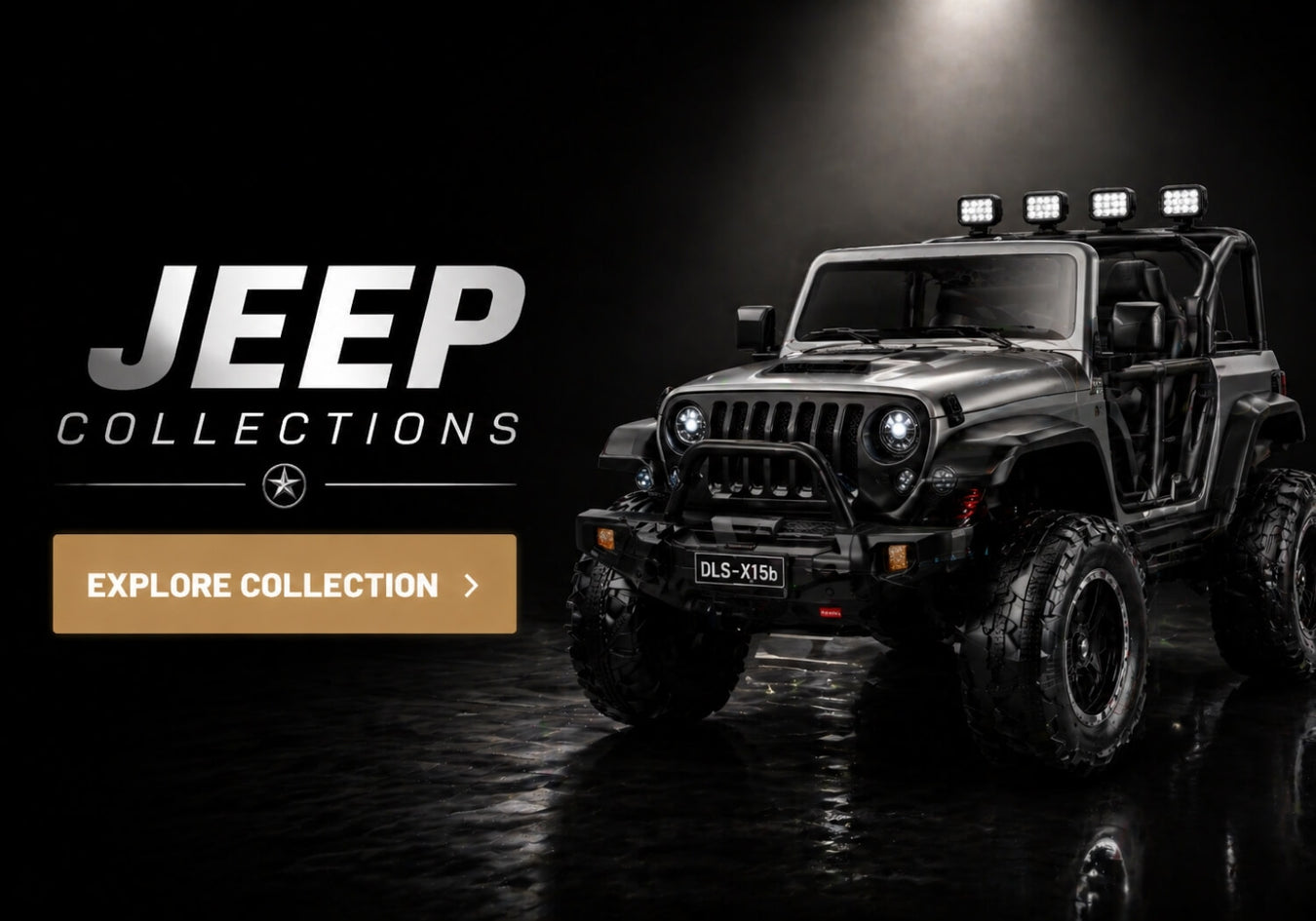 A bold collection of kids Jeep-style ride-on cars with rugged wheels and adventure-ready designs, featuring SonicTeck's outdoor-focused electric vehicles for children.