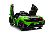 McLaren 765LT 12V Kids Ride-On Car in green with rubber tires, leather seat, LED lights, butterfly doors, parental remote control, and rechargeable battery.
electric-powered kids ride on car McLaren 765LT 12v