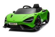 McLaren 765LT 12V Kids Ride-On Car in green with rubber tires, leather seat, LED lights, butterfly doors, parental remote control, and rechargeable battery.
electric-powered kids ride on car McLaren 765LT 12v