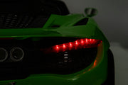 McLaren 765LT 12V Kids Ride-On Car in green with rubber tires, leather seat, LED lights, butterfly doors, parental remote control, and rechargeable battery.
electric-powered kids ride on car McLaren 765LT 12v
