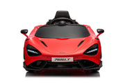 McLaren 765LT 12V Kids Ride-On Car in red with rubber tires, leather seat, LED lights, butterfly doors, parental remote control, and rechargeable battery.
electric-powered kids ride on car McLaren 765LT 12v