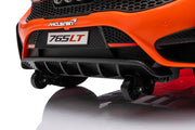 McLaren 765LT 12V Kids Ride-On Car in orange with rubber tires, leather seat, LED lights, butterfly doors, parental remote control, and rechargeable battery.
electric-powered kids ride on car McLaren 765LT 12v