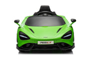 McLaren 765LT 12V Kids Ride-On Car in green with rubber tires, leather seat, LED lights, butterfly doors, parental remote control, and rechargeable battery.
electric-powered kids ride on car McLaren 765LT 12v