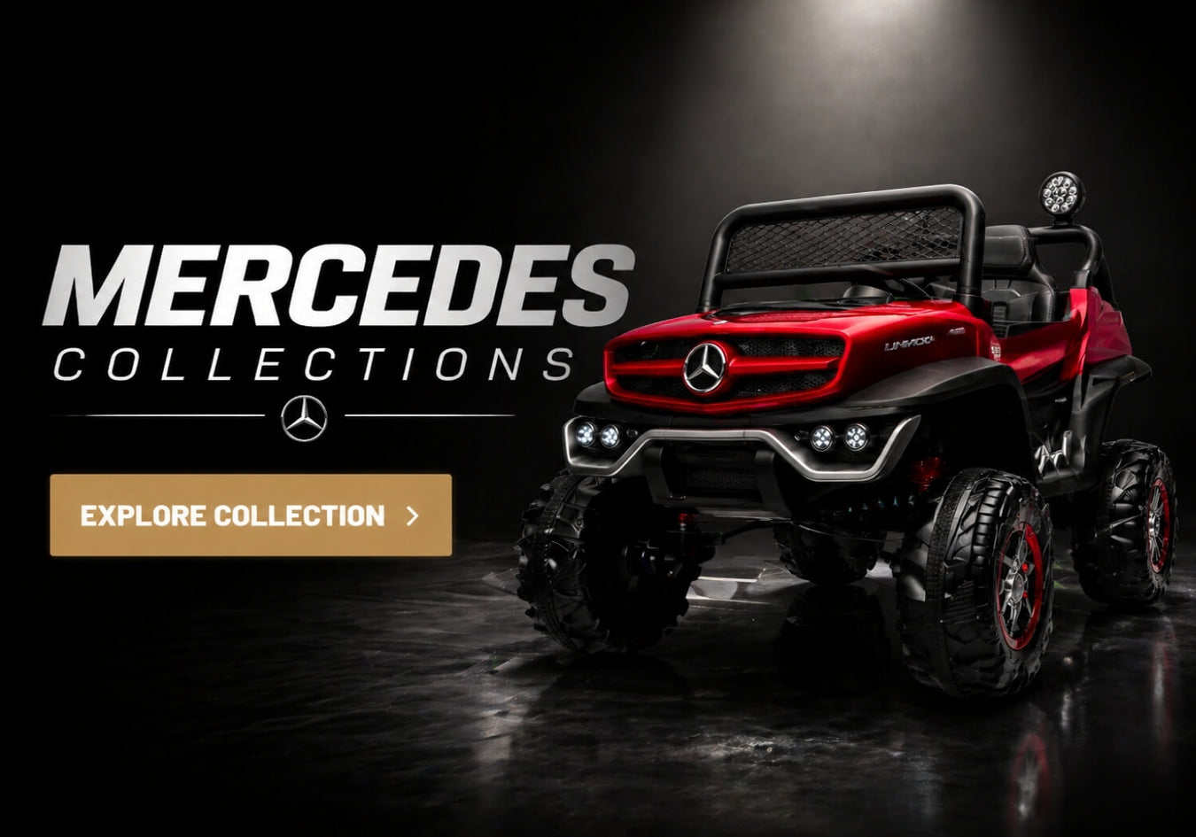 A premium selection of kids Mercedes-Benz-style ride-on cars, featuring sleek designs and elegant colours from SonicTeck's luxury-inspired collection.