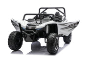 Premium kids ride-on UTV with rubber tires and leather seats.