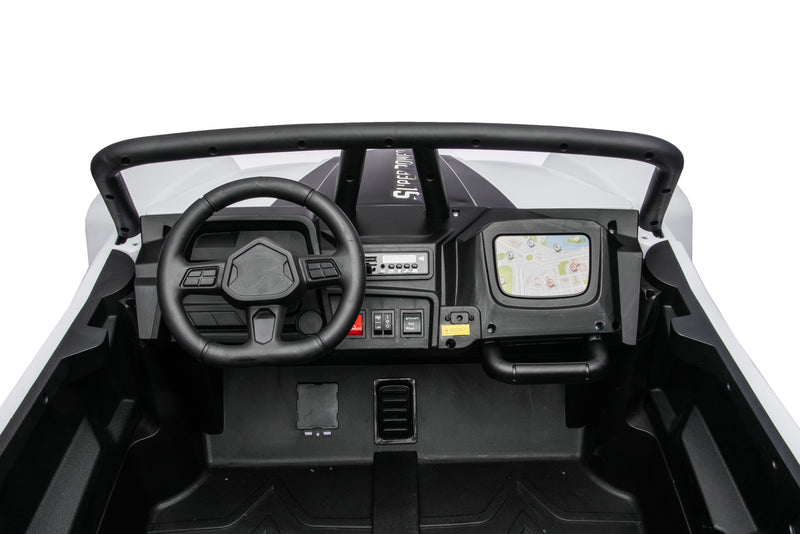 Dashboard controls and driving features inside the Apex XXL UTV.