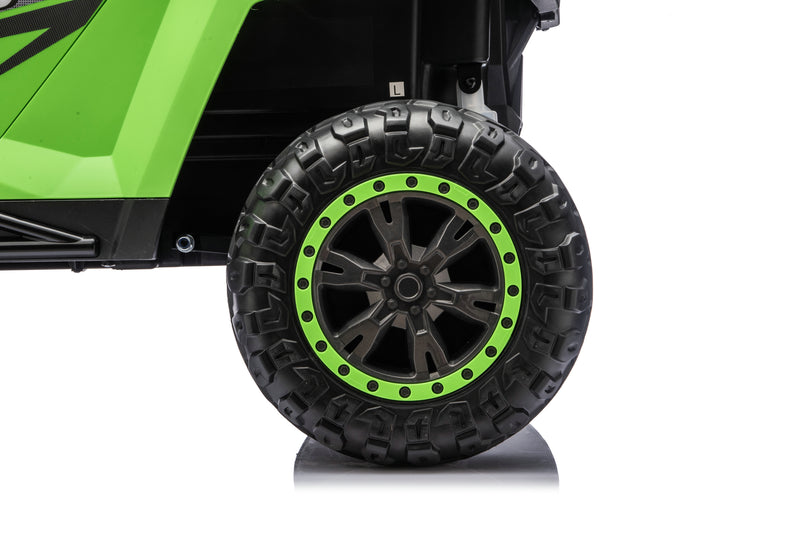 Aggressive off-road design of the Apex XXL ride-on UTV.