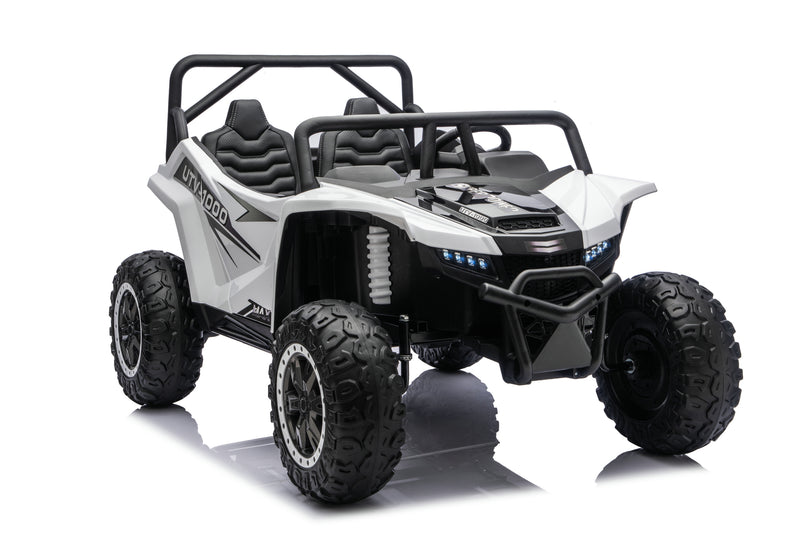 Two children enjoying the Apex XXL two-seater ride-on UTV.