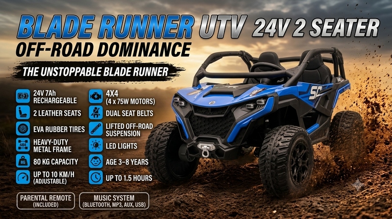 Blade Runner 24V 4x4 2-Seater Kids Ride-On UTV – Ultimate Off-Road Dune Buggy Adventure Car!