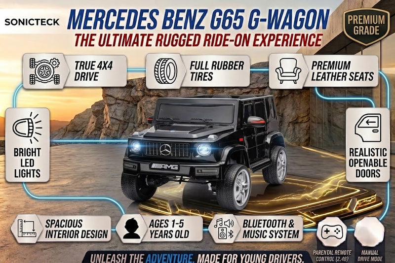 Mercedes Benz G65 12V Ride-On Car with Remote, Rubber Tires & 4x4 Motors | Kids Electric G-Wagon