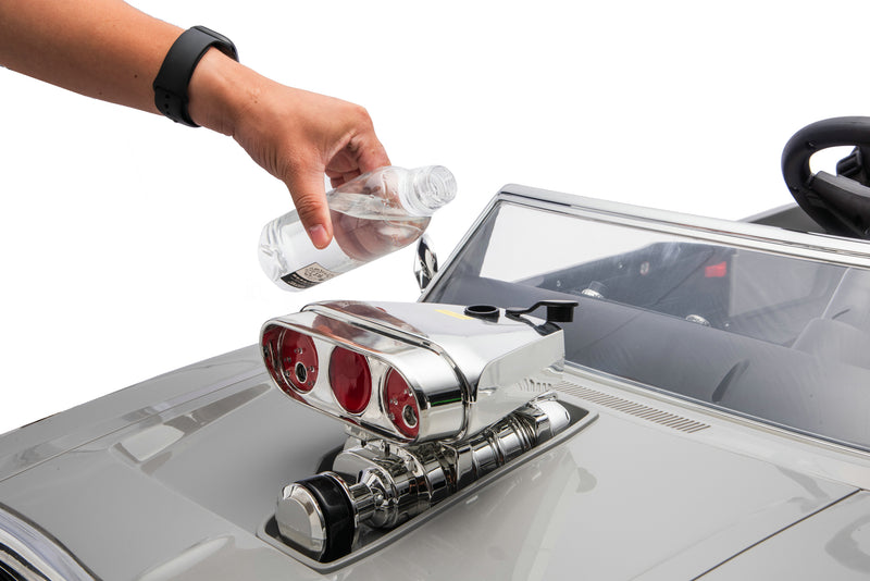 Dodge Charger ride-on producing realistic water vapour smoke