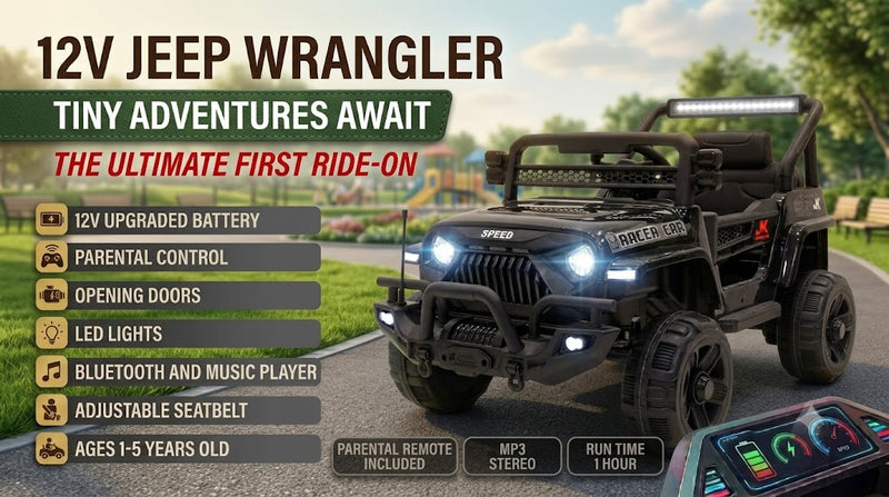 12V Ride-On Jeep Wrangler with Remote Control & LED Lights