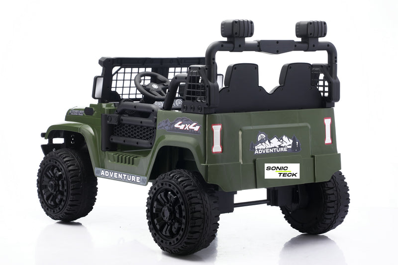 Kids ride-on Jeep dashboard with built-in stereo and music features