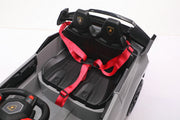 Comfortable seat with safety belt in Lamborghini Huracán STJ kids ride-on