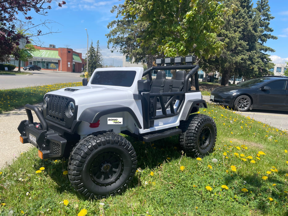 Monster Jeep 24V Ride-On Car – 2-Seater, 4X4 with 800W Motors, Lifted Suspension, Rubber Wheels, Bluetooth, LED Lights, and Parental Remote for Kids