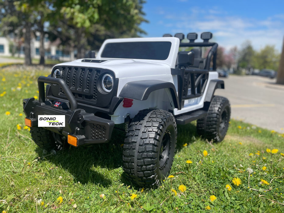 Monster Jeep 24V Ride-On Car – 2-Seater, 4X4 with 800W Motors, Lifted Suspension, Rubber Wheels, Bluetooth, LED Lights, and Parental Remote for Kids