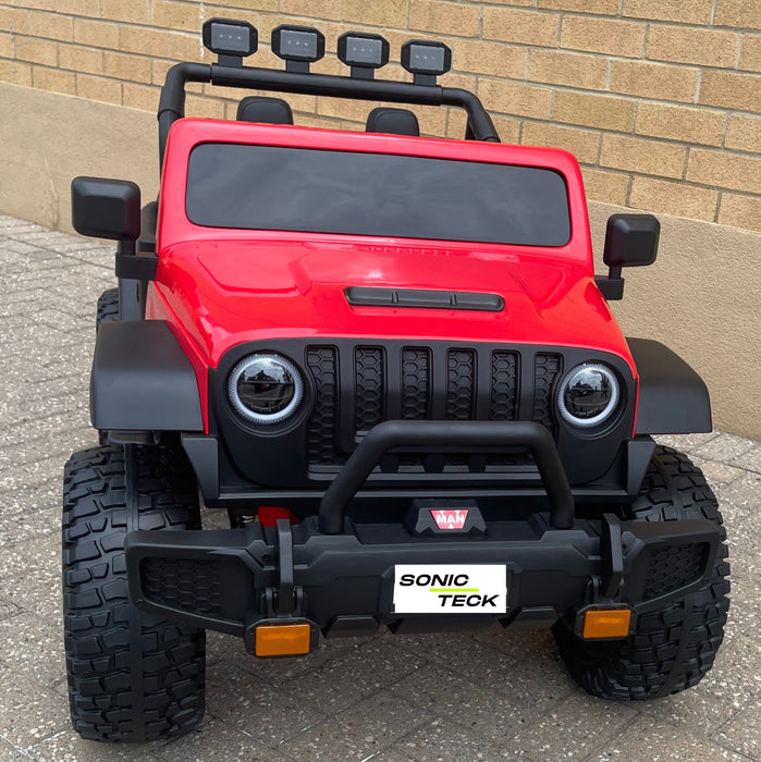 Monster Jeep 24V Ride-On Car – 2-Seater, 4X4 with 800W Motors, Lifted Suspension, Rubber Wheels, Bluetooth, LED Lights, and Parental Remote for Kids