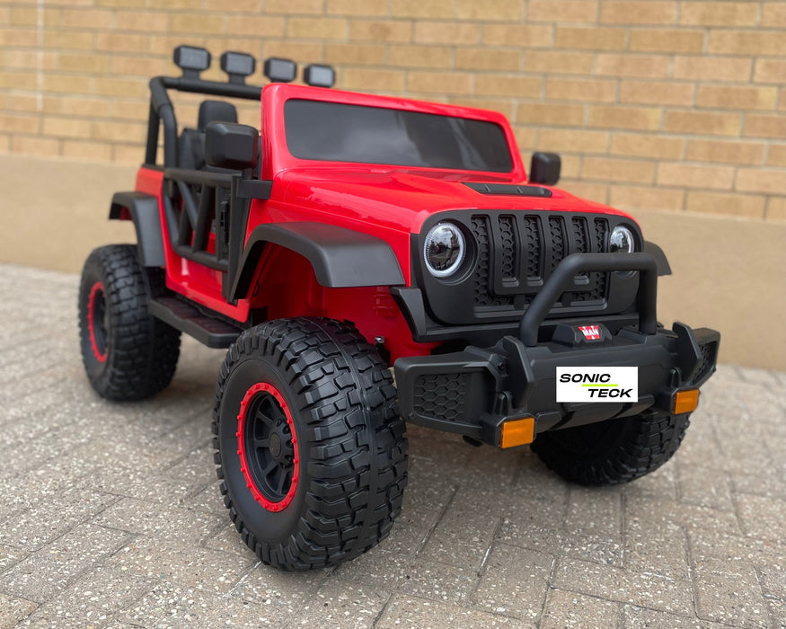 Monster Jeep 24V Ride-On Car – 2-Seater, 4X4 with 800W Motors, Lifted Suspension, Rubber Wheels, Bluetooth, LED Lights, and Parental Remote for Kids