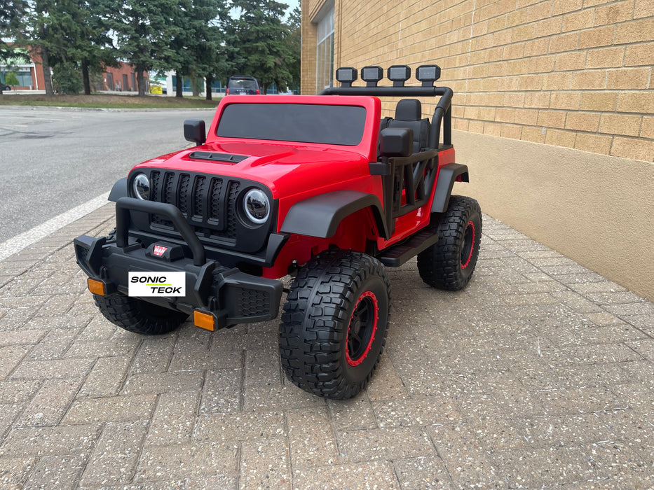 Monster Jeep 24V Ride-On Car – 2-Seater, 4X4 with 800W Motors, Lifted Suspension, Rubber Wheels, Bluetooth, LED Lights, and Parental Remote for Kids