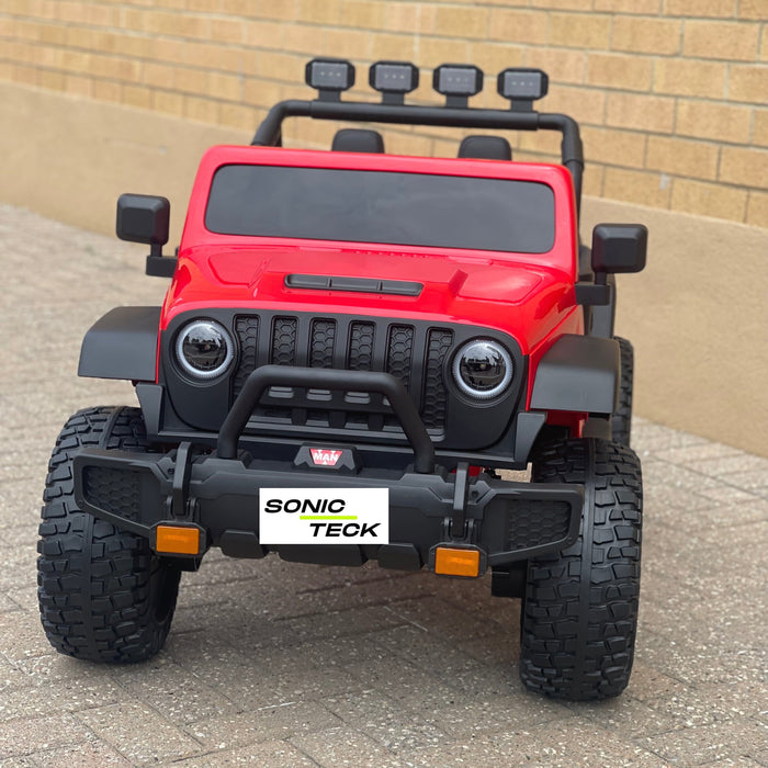 Monster Jeep 24V Ride-On Car – 2-Seater, 4X4 with 800W Motors, Lifted Suspension, Rubber Wheels, Bluetooth, LED Lights, and Parental Remote for Kids