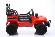 Side view of a 24V ride-on Jeep for kids with 2-seater design and opening doors