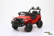 Red toy jeep with black accents on a white background, featuring the brand 'Sonic Teck'.
