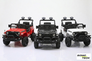 Three toy car Jeeps in red, black, and white on a white background with 'Sonic Teck' branding.