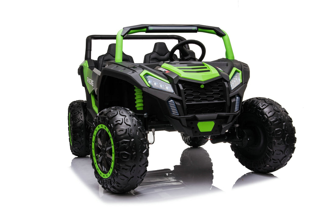 SonicTeck Turbo UTV XXL 24V 4x4 Green Kids Ride-On Car being used outdoors on off-road terrai