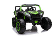 SonicTeck Turbo UTV XXL 24V 4x4 Green Kids Ride-On Car being used outdoors on off-road terrai