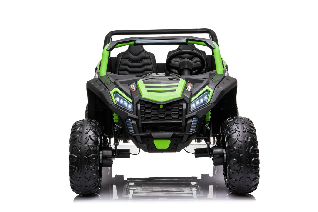 Side view of SonicTeck Turbo UTV XXL 24V 4x4 Green Ride-On UTV, big two-seater electric kids off-road car.