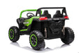 SonicTeck Turbo UTV XXL 24V 4x4 Green Kids Ride-On Car being used outdoors on off-road terrain