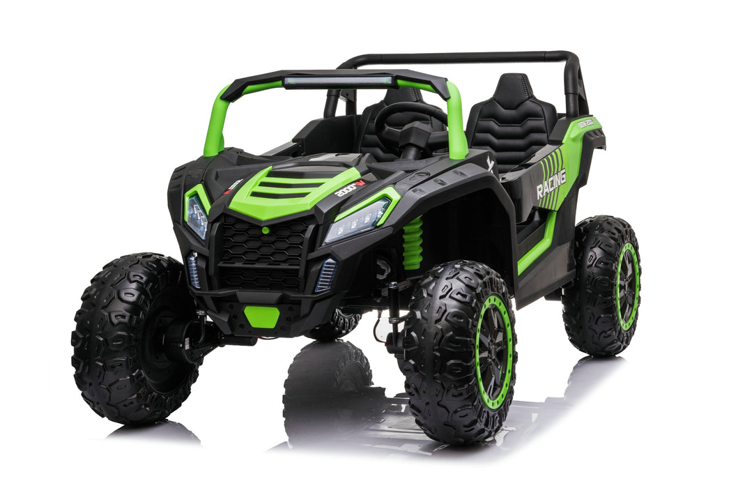 SonicTeck Turbo UTV XXL 24V 4x4 Green Kids Ride-On Car being used outdoors on off-road terrai