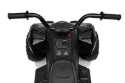 Black electric kids' ATV quad bike shown from a front-facing overhead angle on a white background.