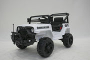 White 12V ride-on Jeep Wrangler for kids, front view