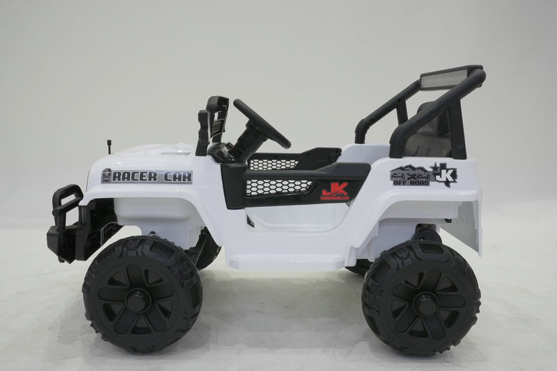 White kids Jeep Wrangler ride-on car with opening doors