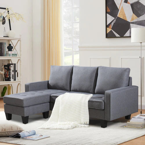 Bella Sectional Couch | Reversible Sides | Black & Grey