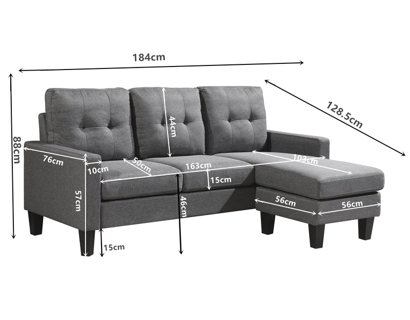 Carmella Sectional Couch | Reversible Sides | Chaise Ottoman 2 in 1