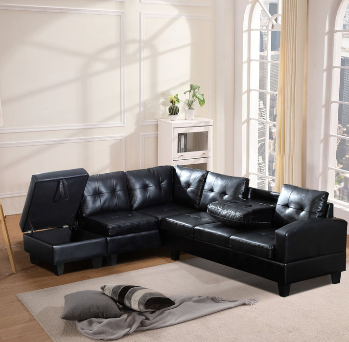 Lana Leather Sectional Reversible + Removable Ottoman w/ Storage