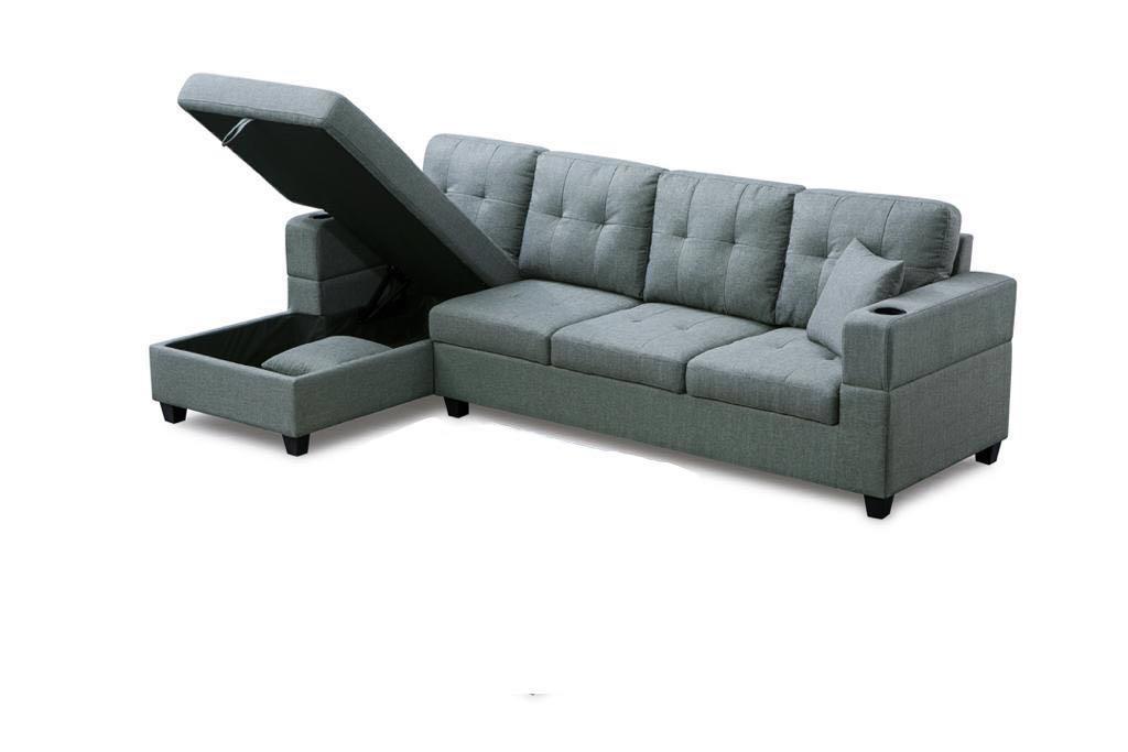 Relaxer Sectional couch | Black & Grey w/ Storage